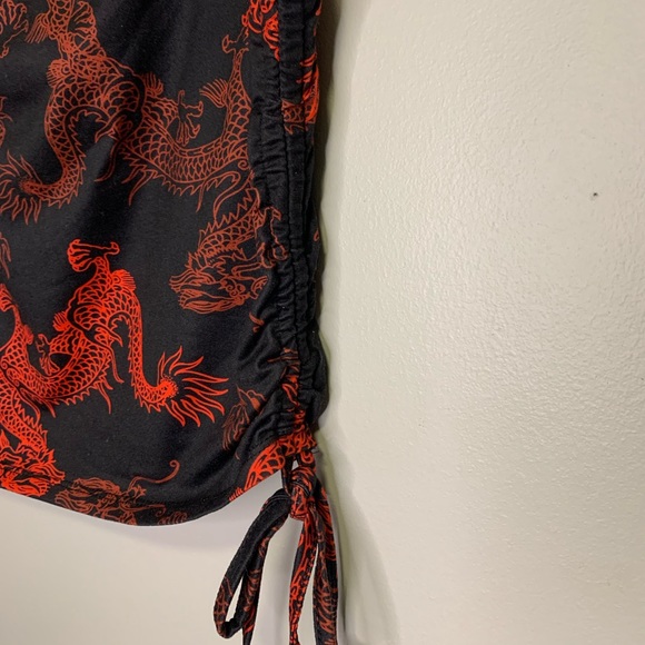 SHEIN Drawstring Ruched Chinese Dragon Print Tube Top #152 - Picture 5 of 6